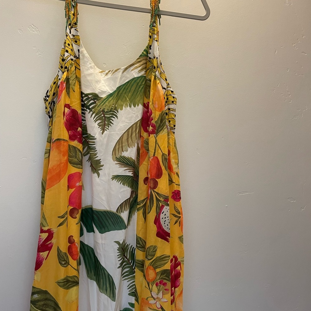 FARM Rio Tropical Print Midi Dress - Yellow, Green, Red custom beads on straps